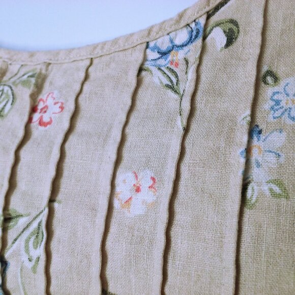 Vintage 90s White Stag Linen Floral Maxi Dress XL Pin-Tucks Side-Slits Belted - Picture 9 of 13